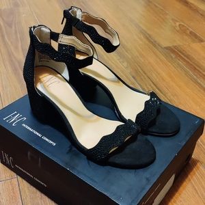 INC  Hadwin Black Crystal Blocked Heel Sandal